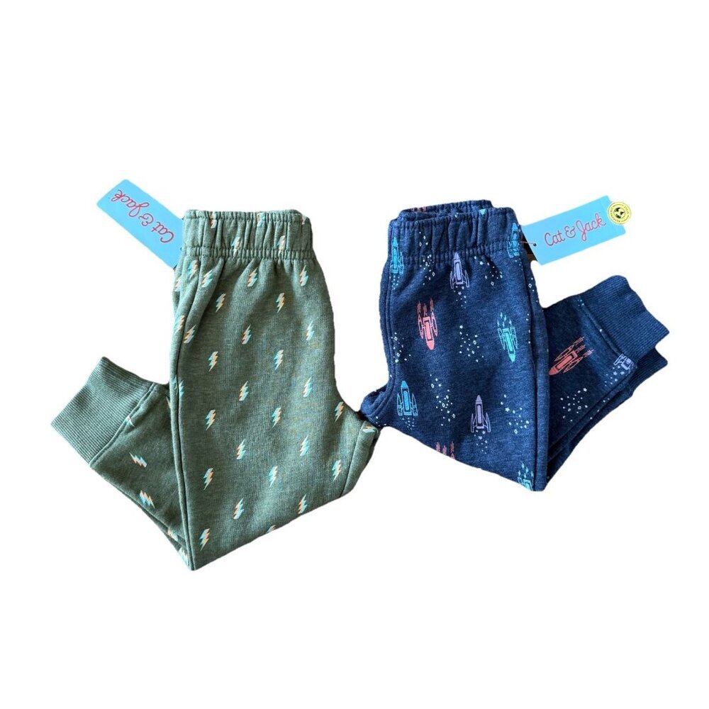 Cat & Jack Baby Boy Size 18 Mo + 2T Jogger Pants SET Blue Green NWT‎